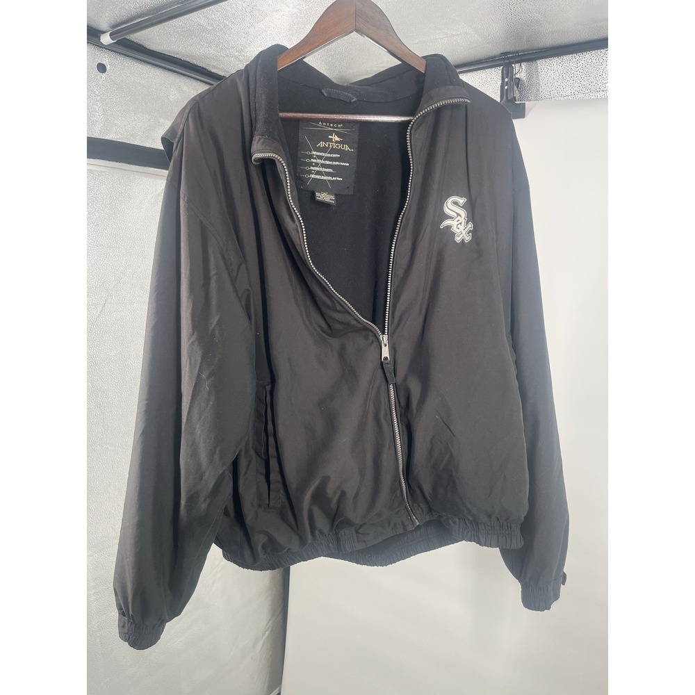 Mens Antigua White Sox Antech Black Full Zipper Fleece Size XL Extra Large